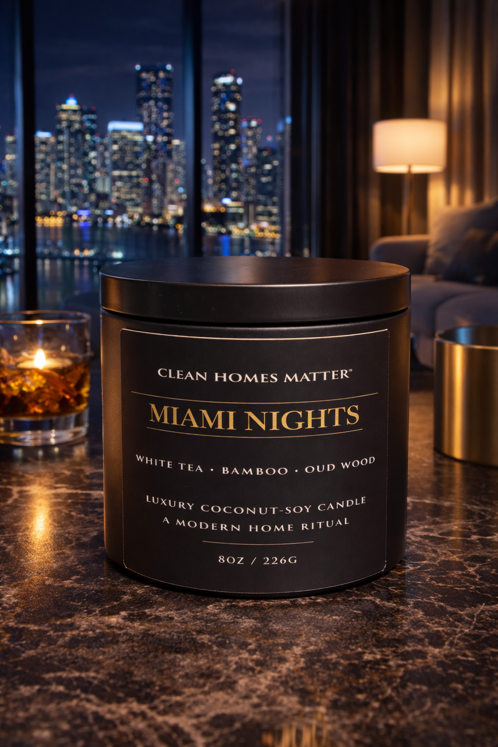 Miami Nights™ – White Tea, Bamboo & Oud Wood Luxury Candle